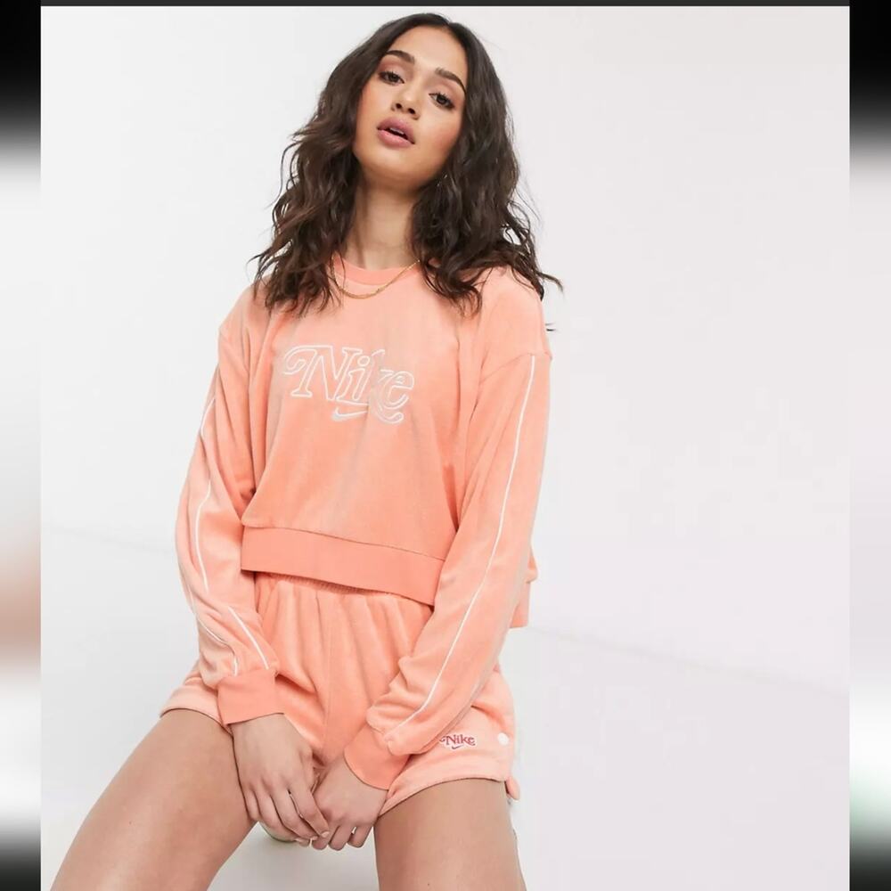 Nike crop retro terry cloth crop sweatshirt in orange